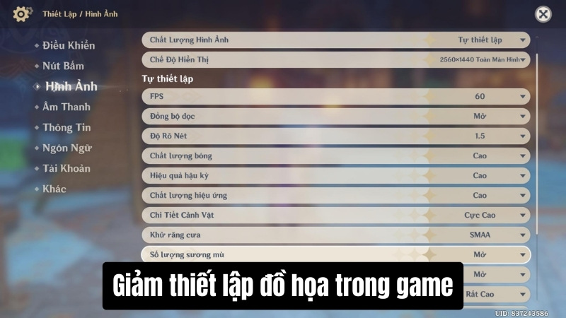 Điều chỉnh c&agrave;i đặt game trong từng tựa game
