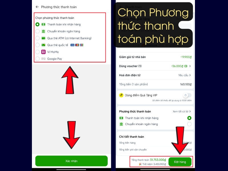 Chọn phương thức thanh to&aacute;n ph&ugrave; hợp