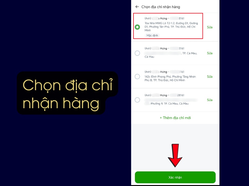 Chọn địa chỉ nhận h&agrave;ng