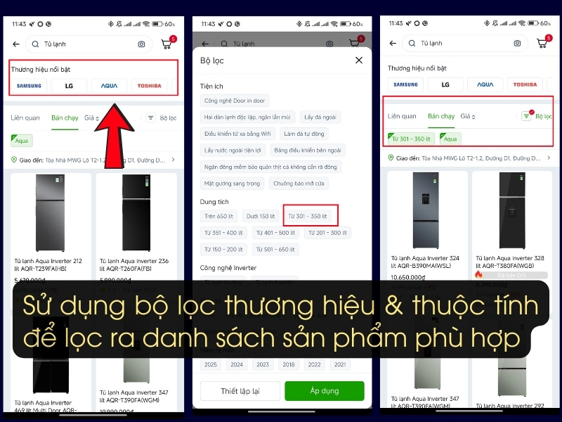 &Aacute;p dụng c&aacute;c bộ lọc để c&oacute; sản phẩm ph&ugrave; hợp