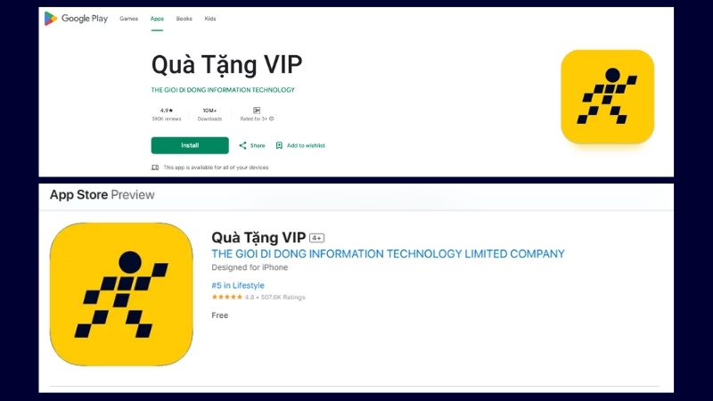 tải ứng dụng Qu&agrave; Tặng VIP (MWG Shop) tr&ecirc;n 2 cửa h&agrave;ng 