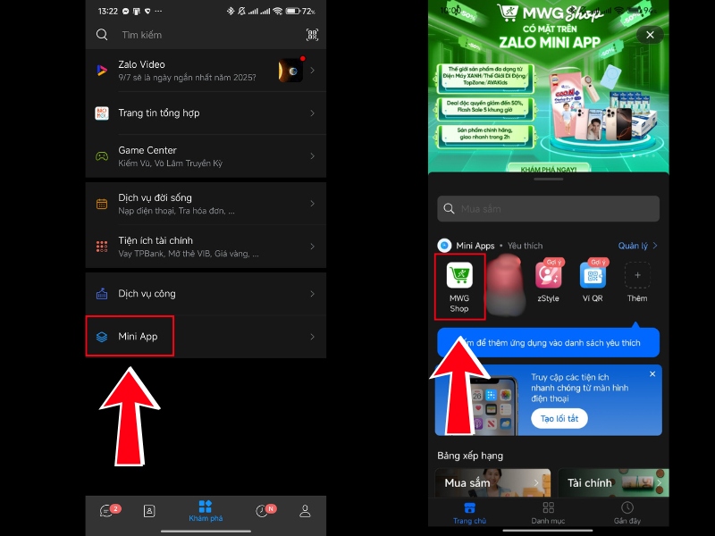 T&igrave;m lại MWG Shop ở phần danh mục