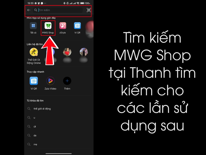 T&igrave;m MWG Shop tại thanh t&igrave;m kiếm