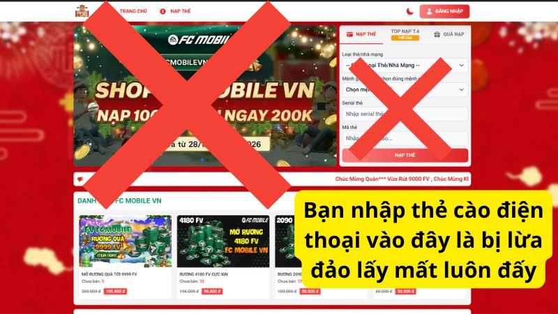 Cảnh báo các hình thức lừa đảo nhận code và nạp thẻ trong FC Mobile Việt Nam