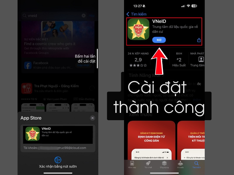 Xác nhận bằng Face ID, Touch ID hoặc mật khẩu Apple ID.