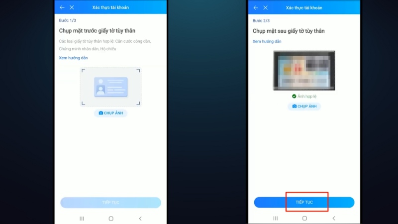 Gửi ảnh mặt trước và mặt sau của CMND/CCCD để xác thực. Gửi ảnh mặt trước và mặt sau của CMND/CCCD để xác thực.