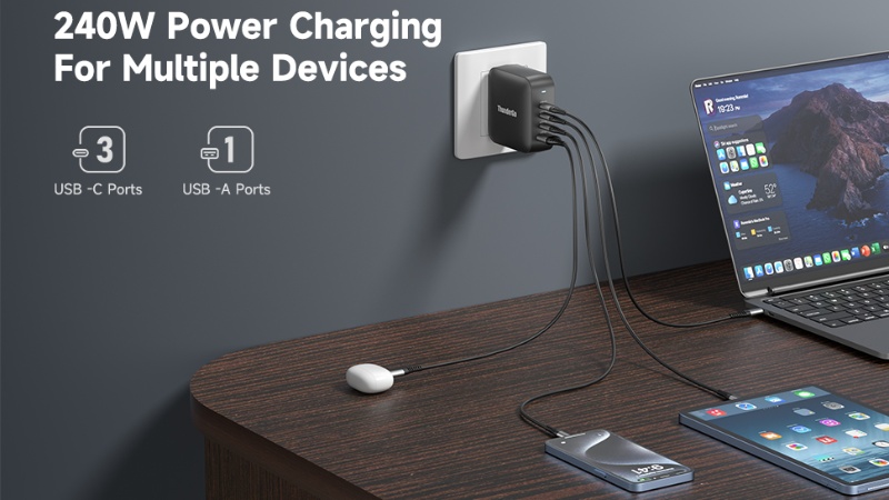 Sạc 240W c&oacute; thể sạc nhiều thiết bị c&ugrave;ng l&uacute;c