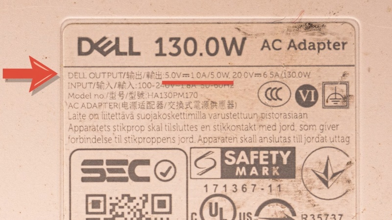 C&ocirc;ng suất v&agrave; điện &aacute;p chuẩn của sạc laptop