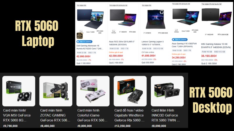 Hiệu năng RTX 5060 Laptop và 5060 Desktop có khác nhau không Hiệu năng RTX 5060 Laptop và 5060 Desktop có khác nhau không