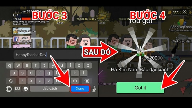 Nhấn nút Xong để dùng code. Nhấn nút Xong để dùng code.