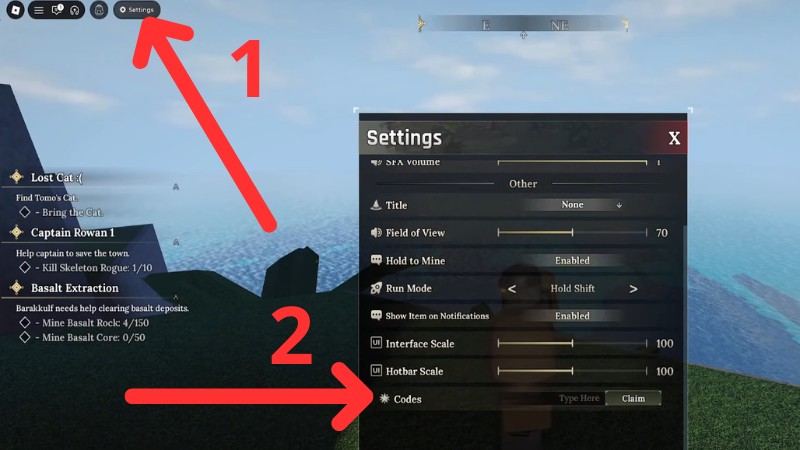 Bấm v&agrave;o n&uacute;t c&agrave;i đặt (biểu tượng b&aacute;nh răng), nhập Code v&agrave; bấm Claim