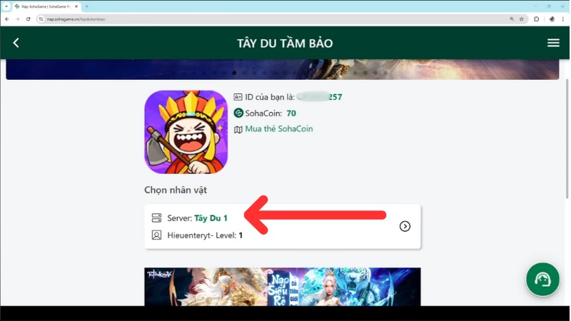 Chọn máy chủ và nhân vật Tây Du Tầm Bảo đang chơi Chọn máy chủ và nhân vật Tây Du Tầm Bảo đang chơi
