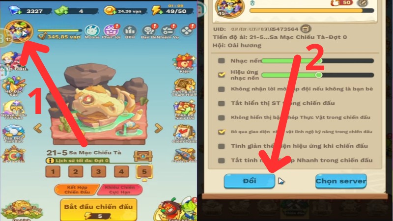 Nhấn v&agrave;o ảnh đại diện nh&acirc;n vật ở g&oacute;c tr&aacute;i v&agrave; chọn mục 