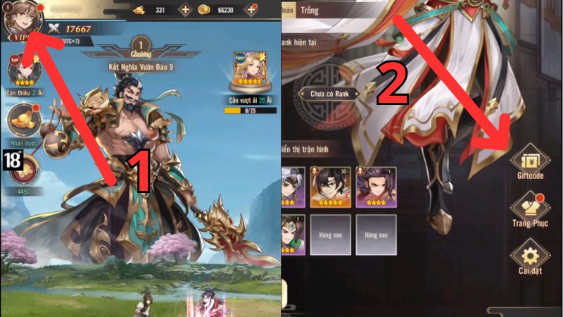 Trong menu, chọn mục Giftcode để tiến h&agrave;nh nhập m&atilde; code