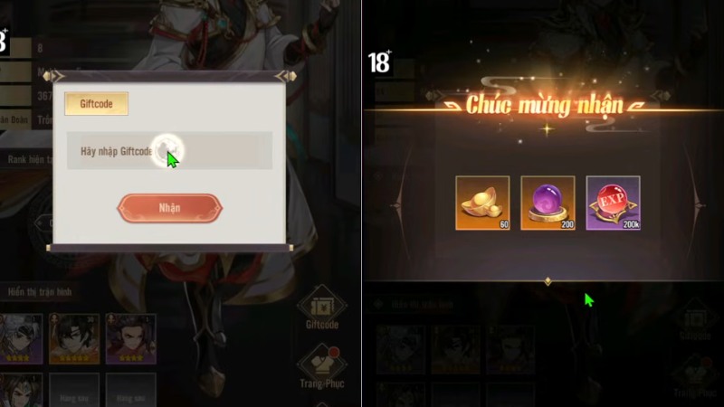 Nhập m&atilde; code ch&iacute;nh x&aacute;c v&agrave;o &ocirc; trống rồi ấn n&uacute;t Nhận