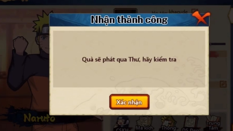 Nếu code Huyền Thoại L&agrave;ng L&aacute; đ&uacute;ng v&agrave; c&ograve;n hạn sẽ c&oacute; th&ocirc;ng b&aacute;o nhận qu&agrave; th&agrave;nh c&ocirc;ng.