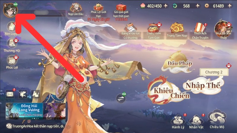  Chọn ảnh đại diện nh&acirc;n vật ở g&oacute;c tr&ecirc;n b&ecirc;n tr&aacute;i m&agrave;n h&igrave;nh