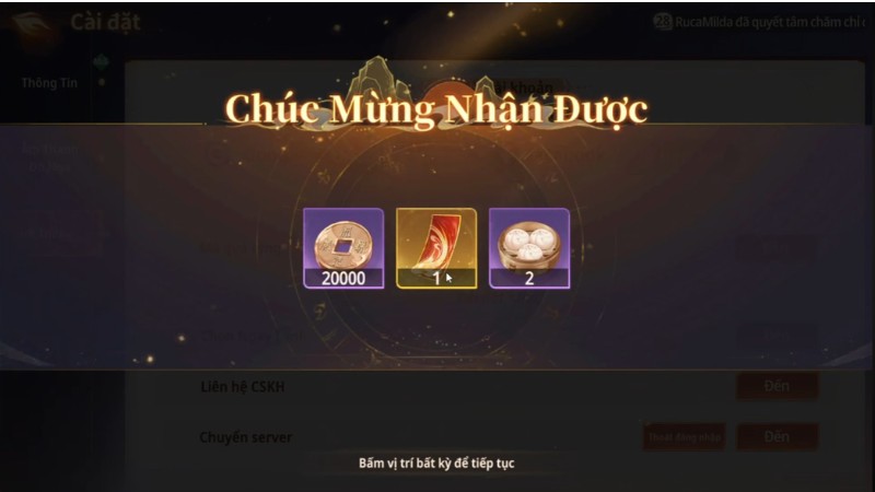 Nếu code đ&uacute;ng v&agrave; c&ograve;n hạn sẽ c&oacute; th&ocirc;ng b&aacute;o nhận qu&agrave; th&agrave;nh c&ocirc;ng