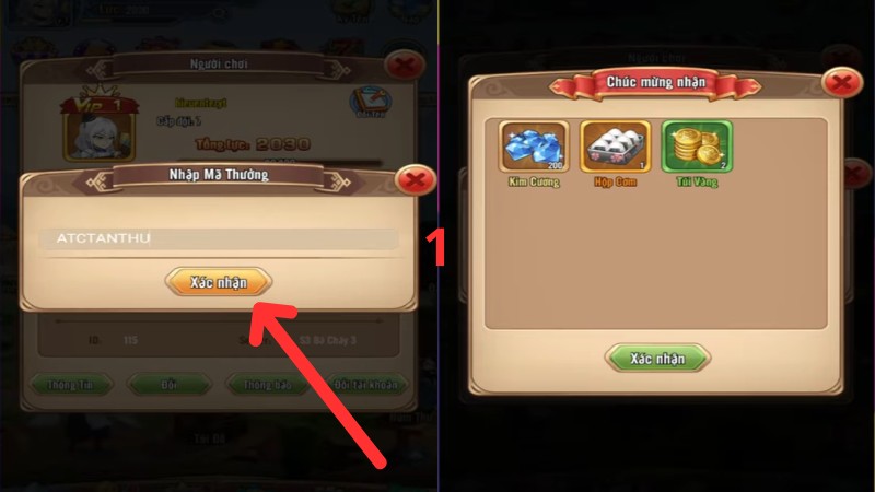 Nếu code c&ograve;n hạn v&agrave; nhập đ&uacute;ng th&igrave; sẽ c&oacute; th&ocirc;ng b&aacute;o nhận qu&agrave; th&agrave;nh c&ocirc;ng