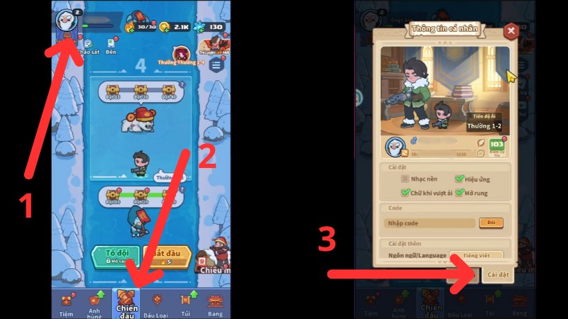 Chọn v&agrave;o C&agrave;i đặt trong game Tiếu Tuyết Lĩnh Chủ