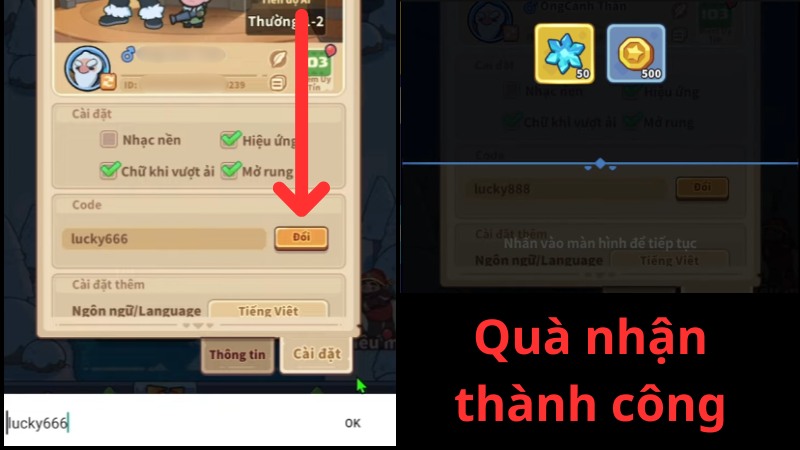 Nhập ch&iacute;nh x&aacute;c m&atilde; code Tiểu Tuyết Lĩnh Chủ v&agrave;o &ocirc; trống