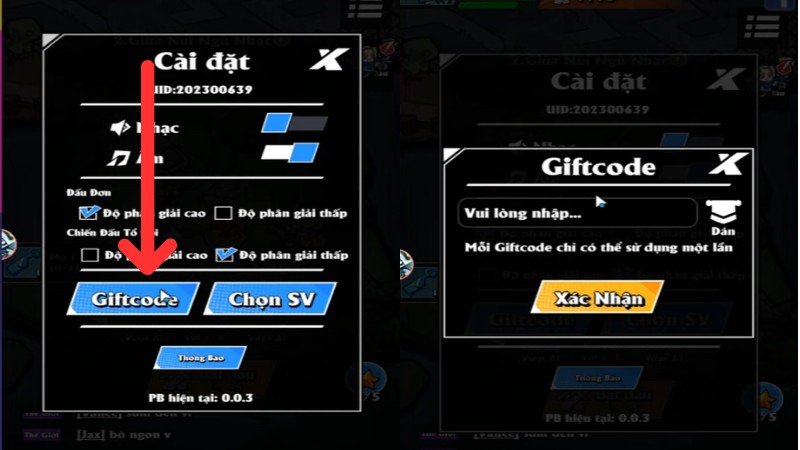 Nhập m&atilde; giftcode ch&iacute;nh x&aacute;c v&agrave;o &ocirc; trống v&agrave; bấm n&uacute;t 