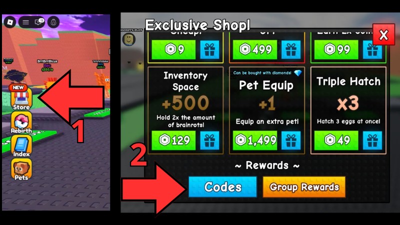 Nhấp v&agrave;o t&ugrave;y chọn Store ở ph&iacute;a b&ecirc;n tr&aacute;i m&agrave;n h&igrave;nh v&agrave; cuộn xuống phần codes.