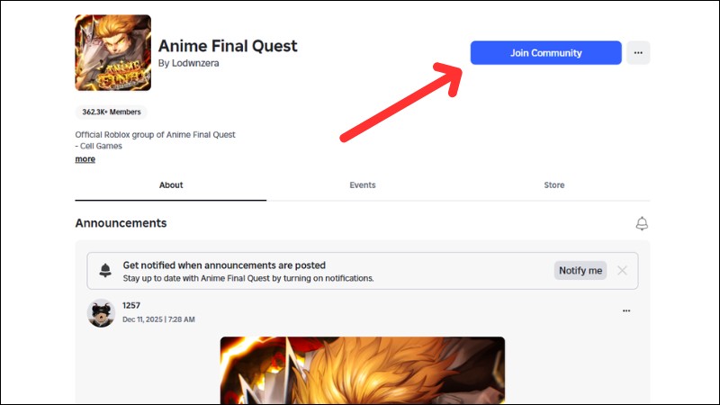 Tham gia nhóm Anime Final Quest trên Roblox Tham gia nhóm Anime Final Quest trên Roblox