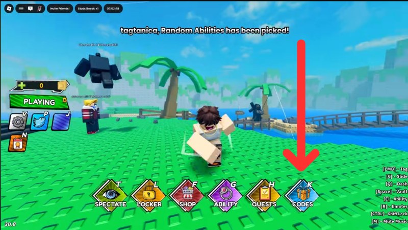 Nhấn n&uacute;t Codes ở ph&iacute;a dưới m&agrave;n h&igrave;nh