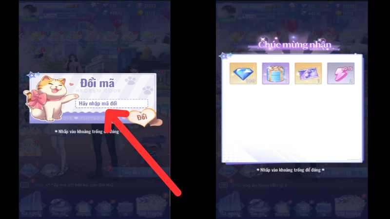 Nhập giftcode v&agrave;o &ocirc; trống v&agrave; bấm Đổi để nhận thưởng