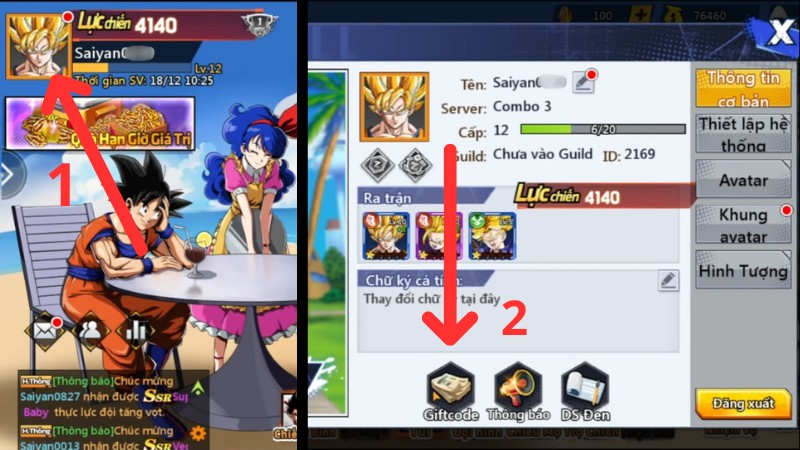 Ở khung cửa sổ C&agrave;i hệ thống, ấn v&agrave;o mục Giftcode.