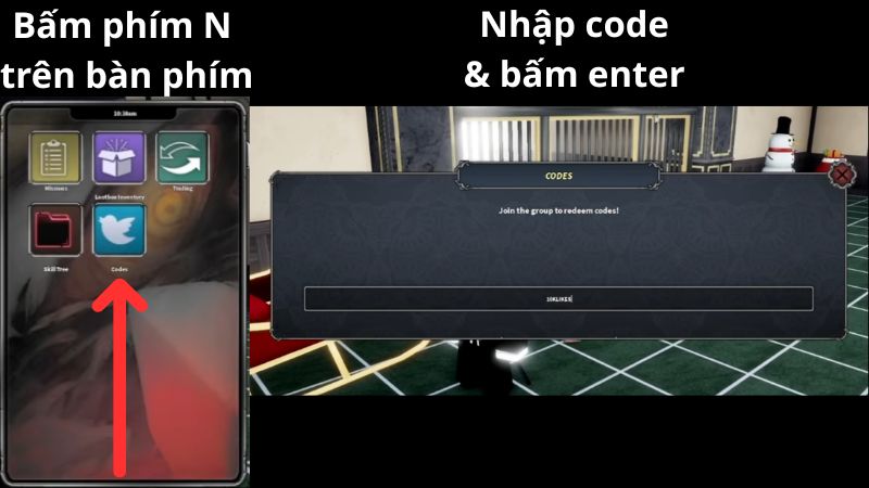 Nhập m&atilde; code v&agrave;o &ocirc; &lsquo;Enter code&hellip;&rsquo; v&agrave; bấm enter.
