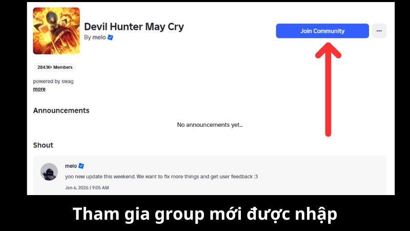 Tham gia nh&oacute;m cộng đồng Devil Hunter May Cry tr&ecirc;n Roblox