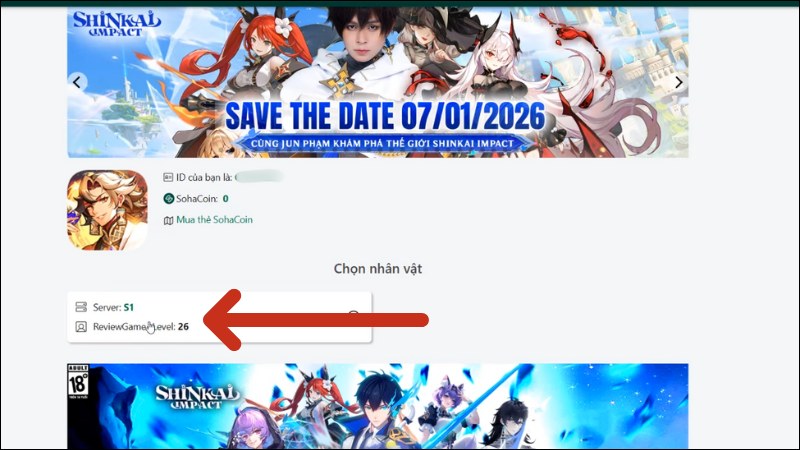 Chọn t&agrave;i khoản v&agrave; nh&acirc;n vật bạn muốn đổi thưởng.