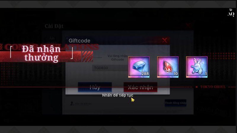 Code Tokyo Ghoul: Thức Tỉnh đ&uacute;ng v&agrave; c&ograve;n hạn sẽ c&oacute; th&ocirc;ng b&aacute;o