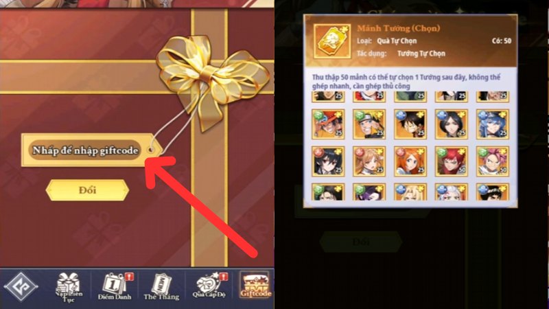 Nhập code Pixel Đại Chiến v&agrave; ấn n&uacute;t Đổi để nhận thưởng