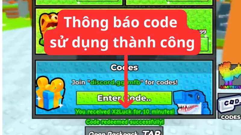 Nếu code My Fishing Brainrots đ&uacute;ng v&agrave; c&ograve;n hạn sẽ c&oacute; th&ocirc;ng b&aacute;o nhận qu&agrave; th&agrave;nh c&ocirc;ng