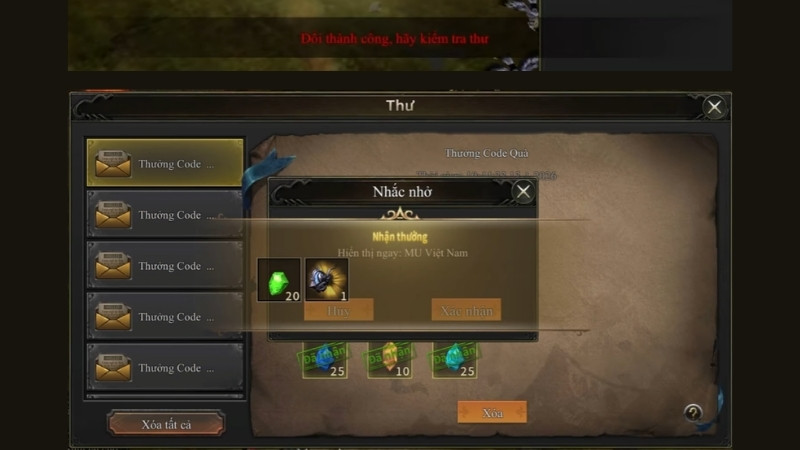 Kiểm tra hệ thống Thư trong game để nhận qu&agrave;