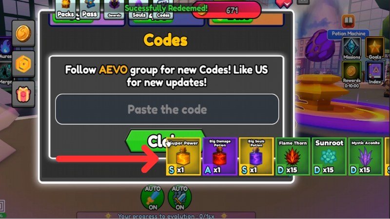 Chi tiết cách nhập code Anime Evolution mới nhất: hệ thống hiển thị thông báo nhận quà thành công sau khi Claim