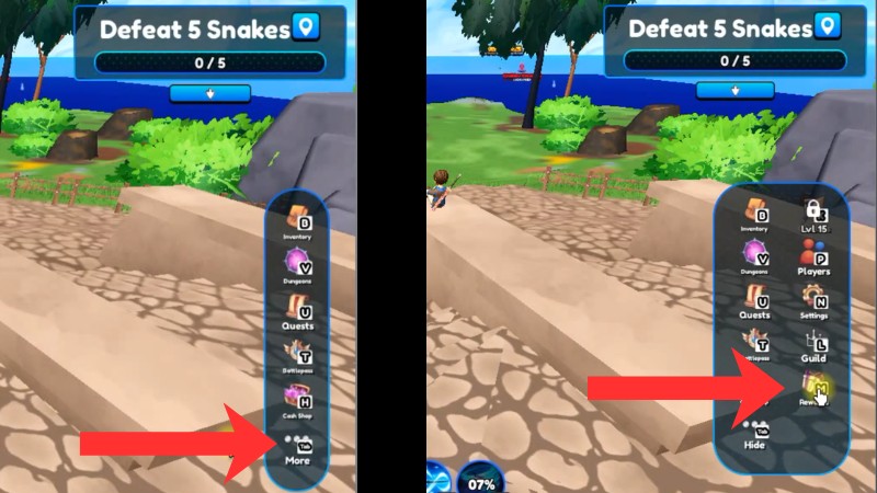 Nhấn v&agrave;o n&uacute;t Reward&nbsp;tr&ecirc;n menu