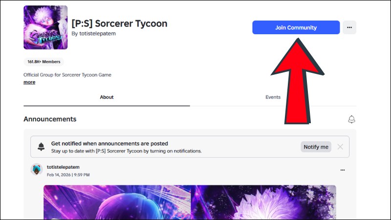 Tham gia group [P:S] Sorcerer Tycoon tr&ecirc;n Roblox.