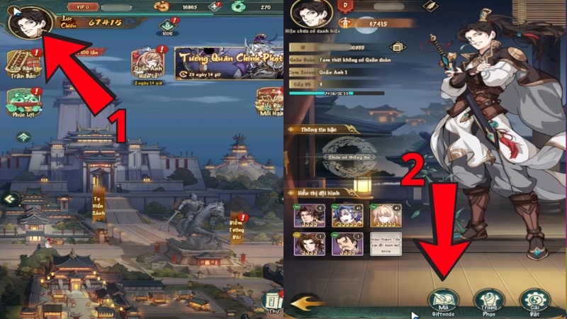  Nhấn v&agrave;o biểu tượng avatar nh&acirc;n vật ở g&oacute;c tr&ecirc;n b&ecirc;n tr&aacute;i m&agrave;n h&igrave;nh