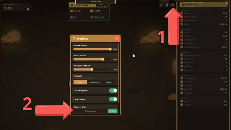 C&aacute;ch nhập code Idle Potato Game&nbsp;