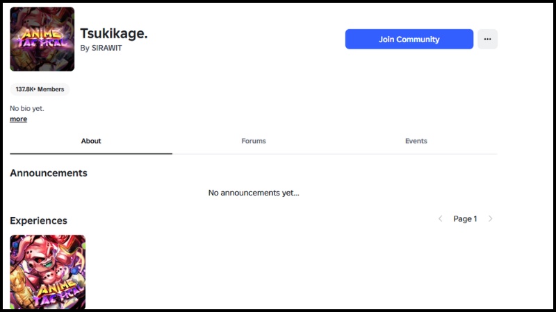 Tham gia cộng đồng Roblox Tsukikage mới c&oacute; thể nhập code