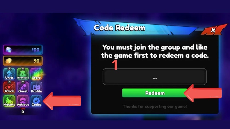 C&aacute;ch nhập code Anime Tactical 