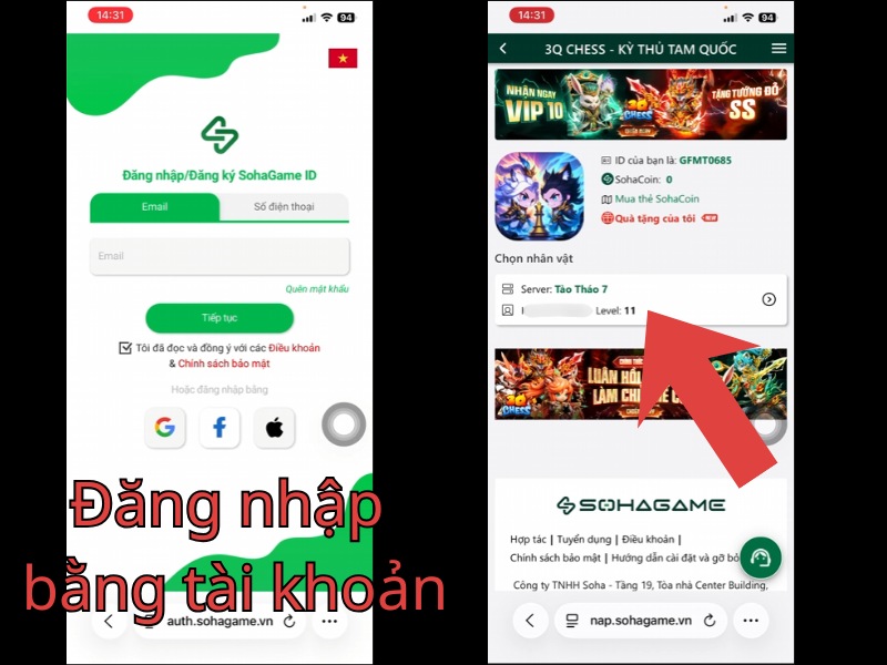 Đăng nhập v&agrave;o trang nhập code của NPH SohaGame