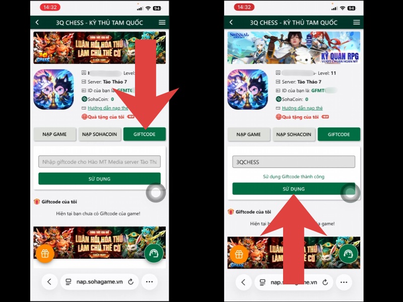 Nhập code 3Q Chess Kỳ Thủ Tam Quốc ch&iacute;nh x&aacute;c v&agrave;o &ocirc;