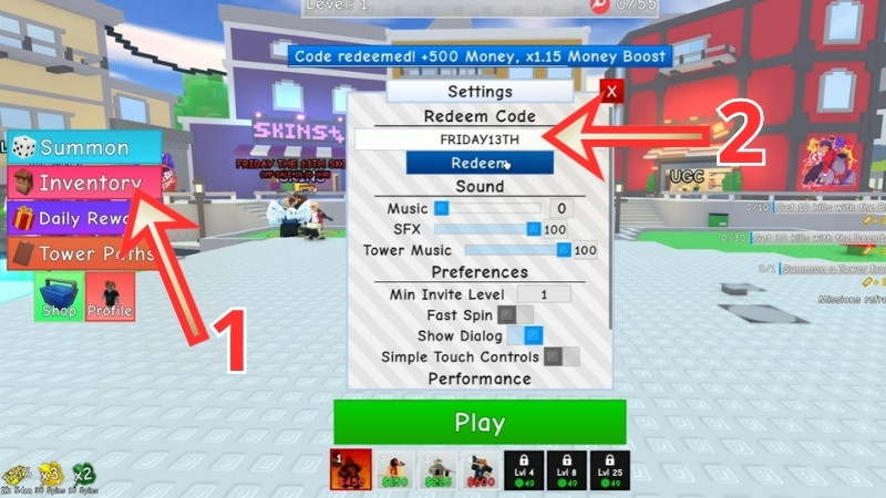 C&aacute;ch nhập code Retro Tower Defense&nbsp;