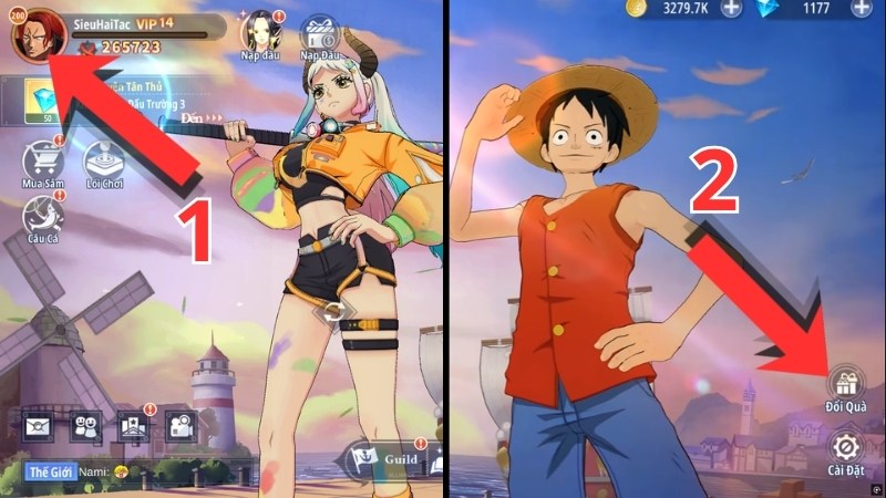 Code Siêu Hải Tặc Chọn vào avatar nhân vật, chọn vào Đổi quà