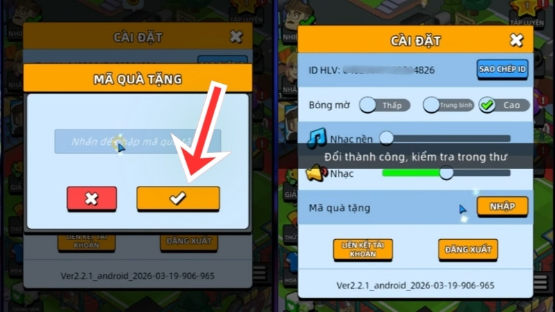 Nhập code Đế Chế B&oacute;ng Đ&aacute; 